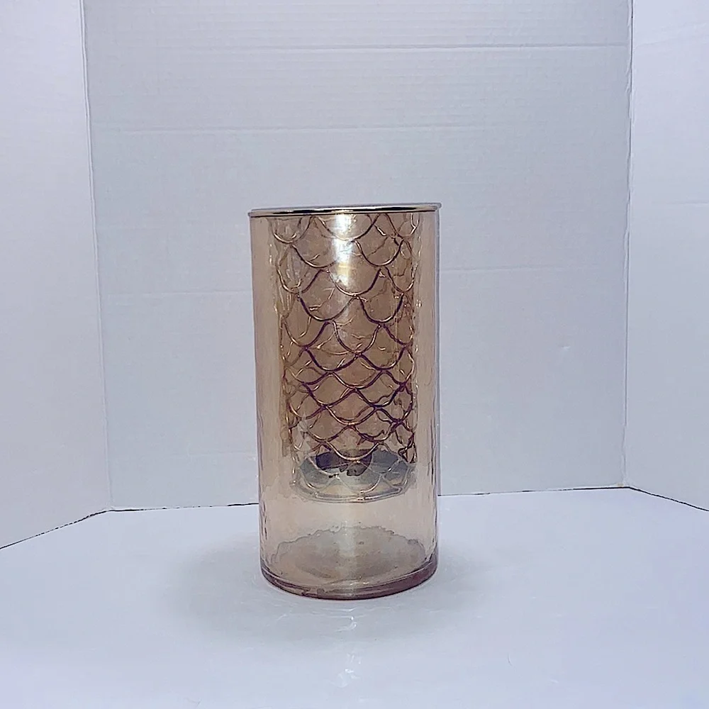Large Glass & Metal Gold Candle Holder